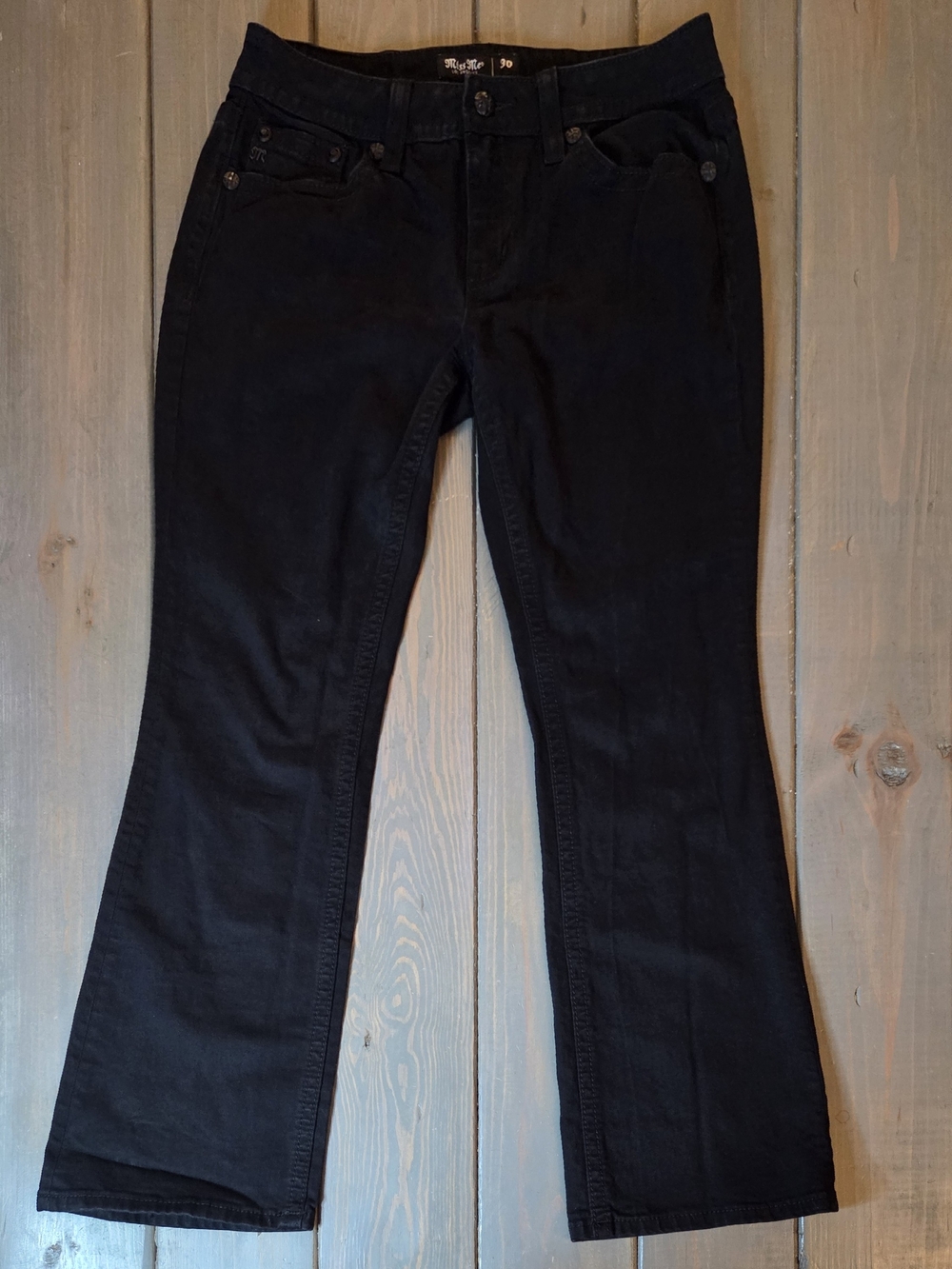 Miss Me Bootcut Jeans Size 30 Black Low Rise Embellished Pocket Western
